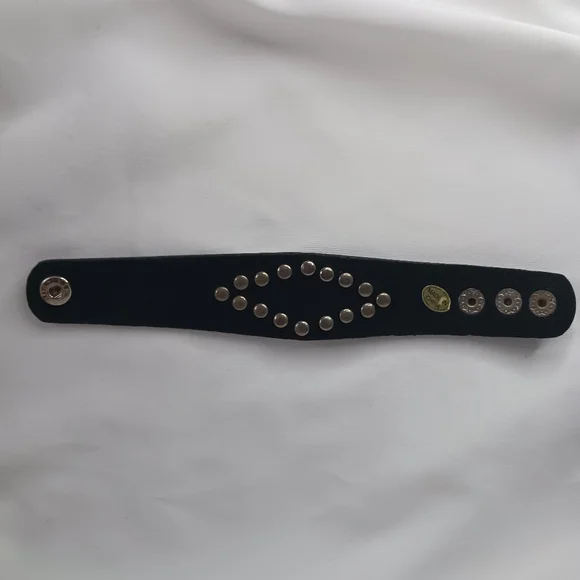 Black Leather Rhinestone Cuff. - Picture 6 of 7